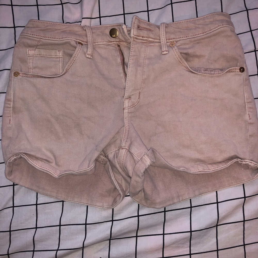 pale pink denim shorts
